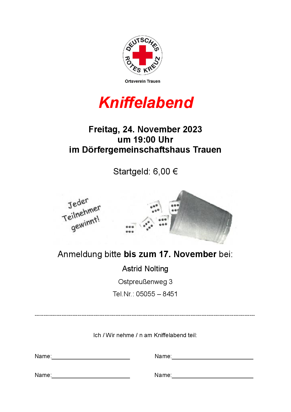 2023 11 24 DRK Einladung Kniffelabend